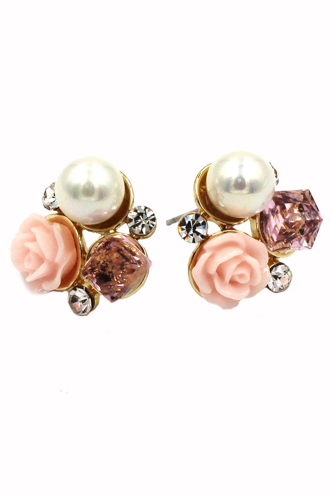 lovable colorful flower crystal pearl earrings