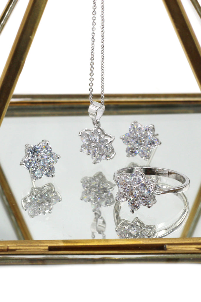 shining crystal star three-piece silver set