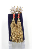 gold crystal flower tassel earrings