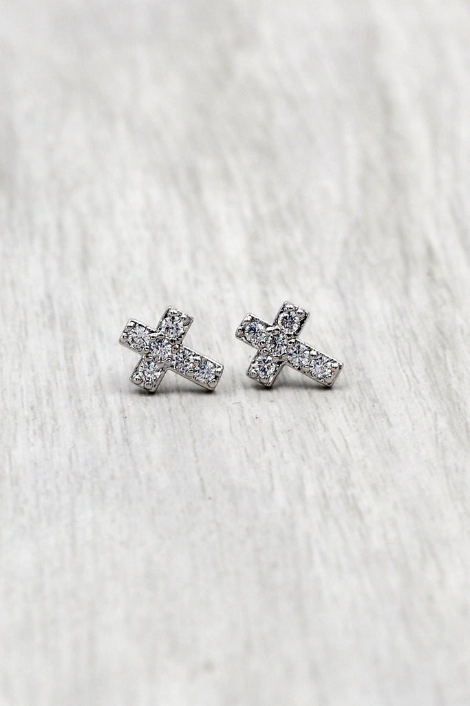 simple crystal cross earrings necklace set