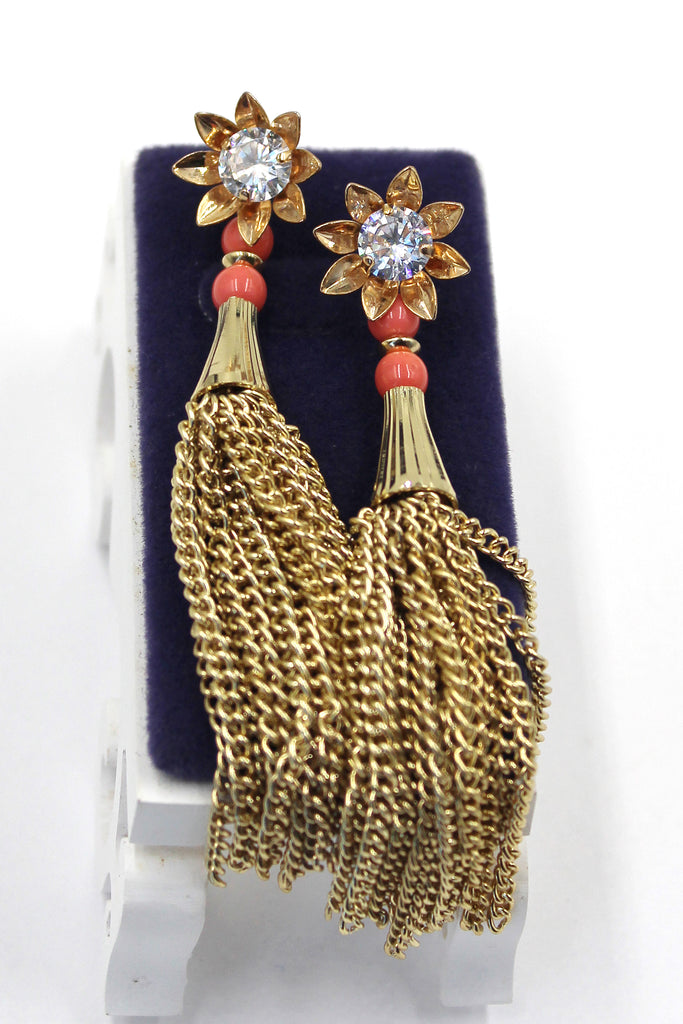 Sunflower crystal flower tassel earrings