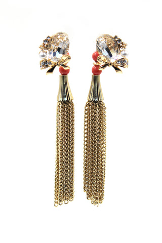 pendant silver bow crystal earrings