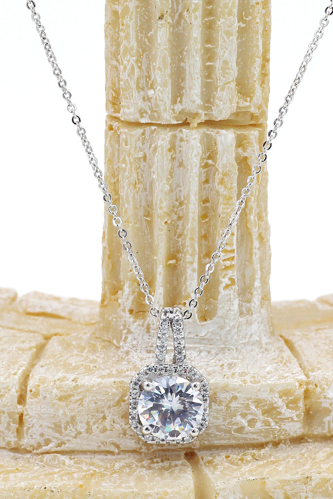 delicate crystal square frame sterling silver necklace