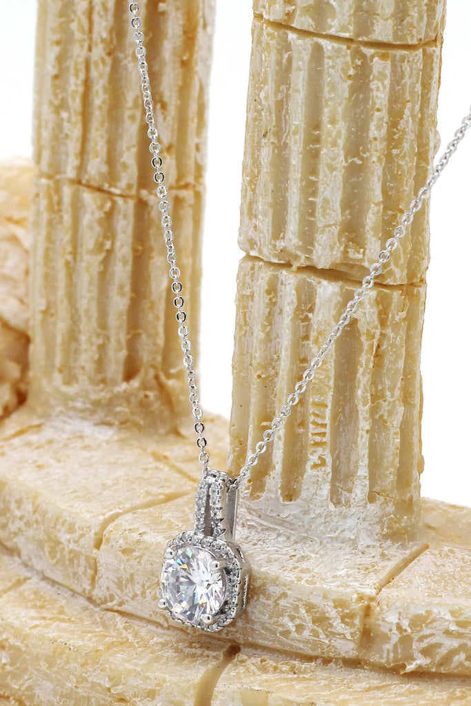 delicate crystal square frame sterling silver necklace