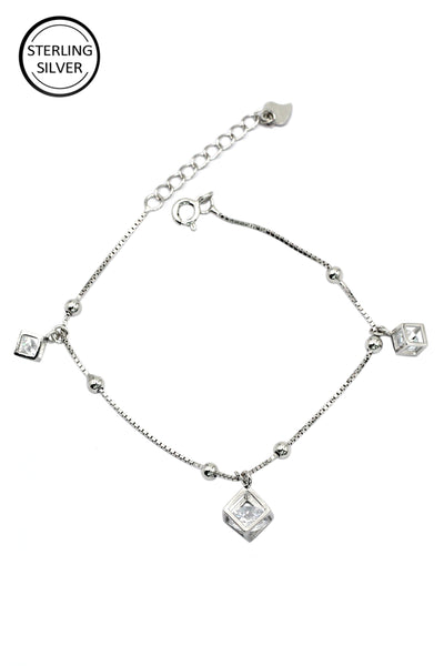 delicate square crystal sterling silver bracelet