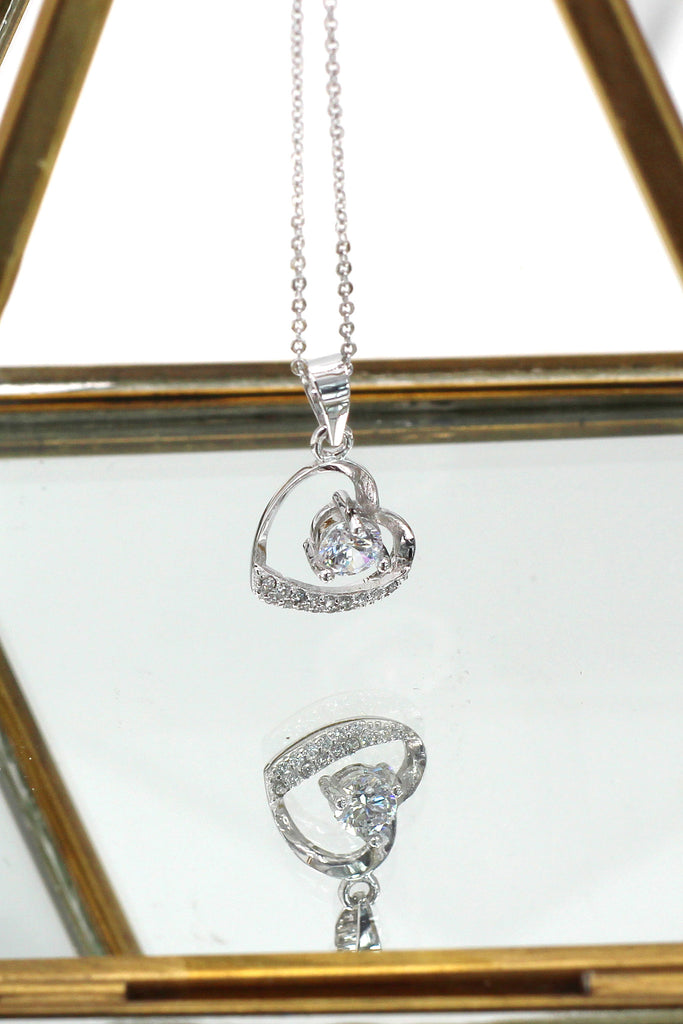 single drill love heart sterling silver necklace
