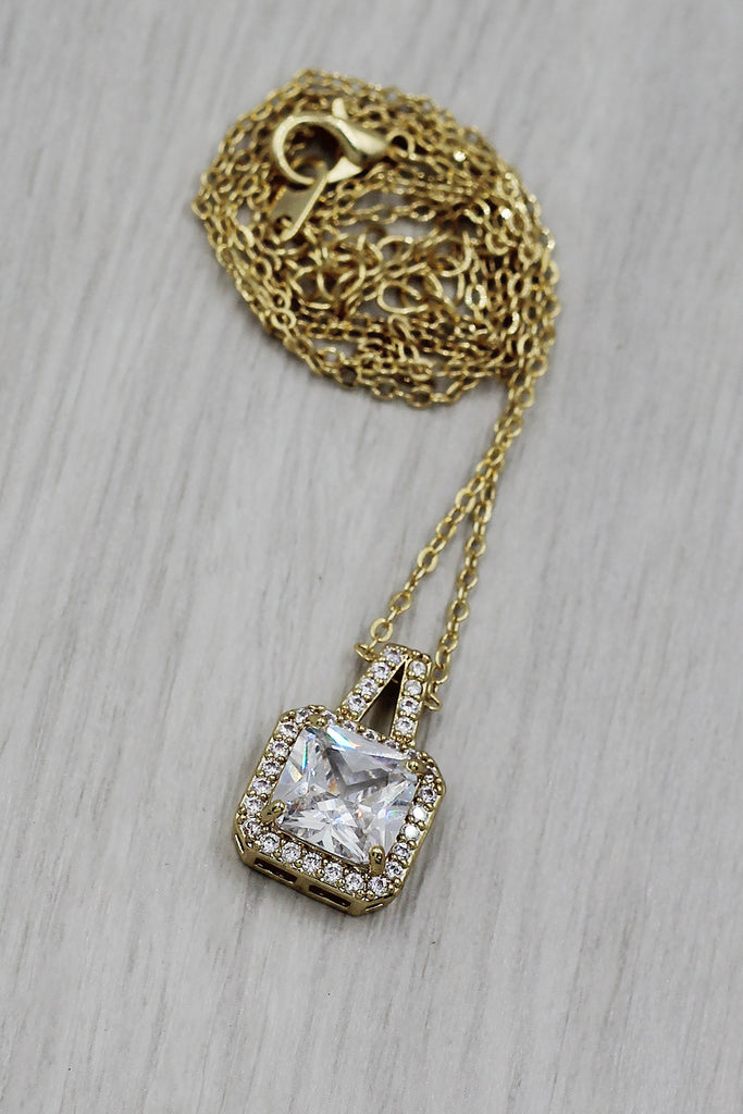 elegant square crystal pendant gold necklace
