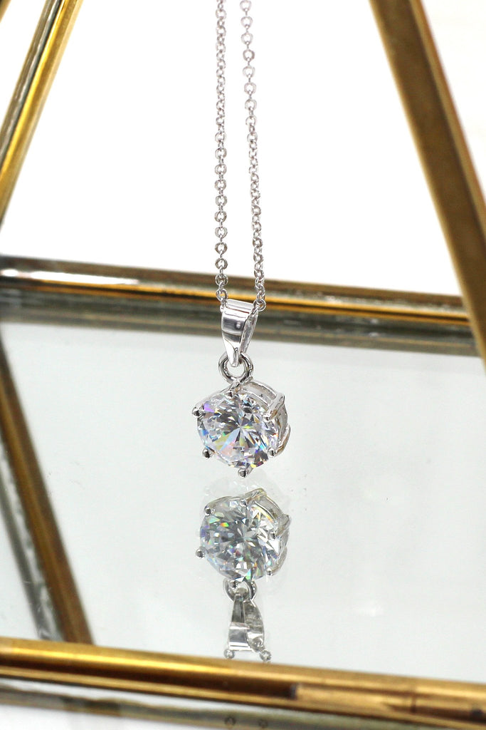 shiny six prong crystal ring necklace set
