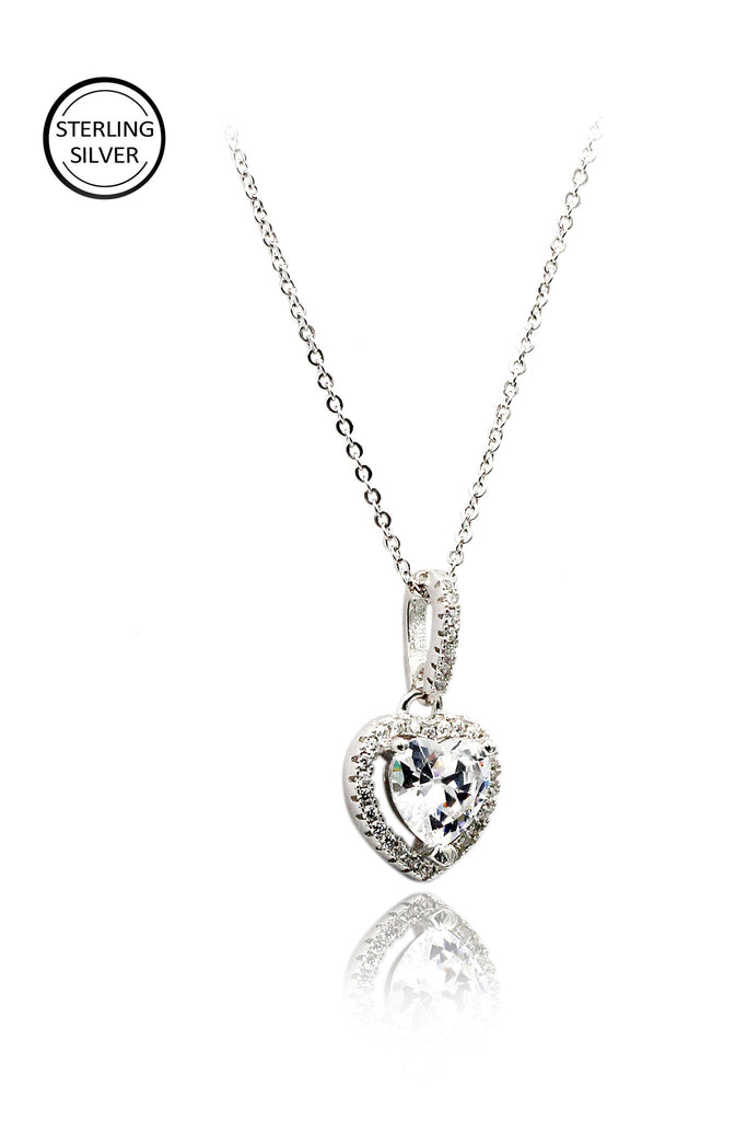 lovely peach heart crystal sterling silver necklace