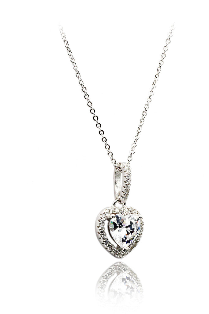 lovely peach heart crystal sterling silver necklace