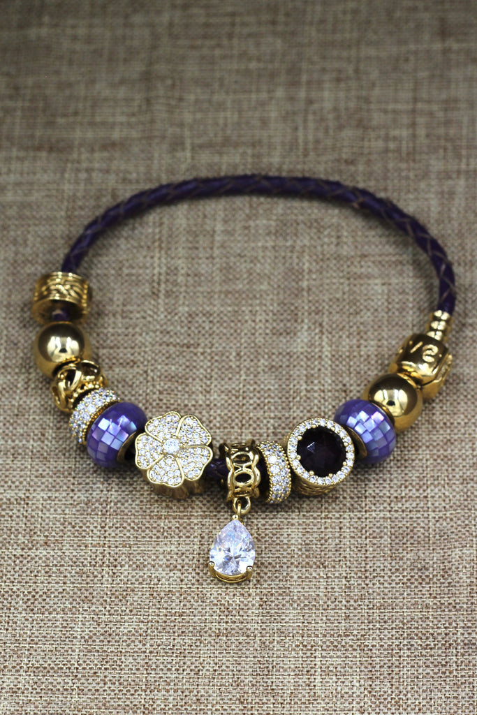 Fashion Purple Crystal Necklace Bracelet Set