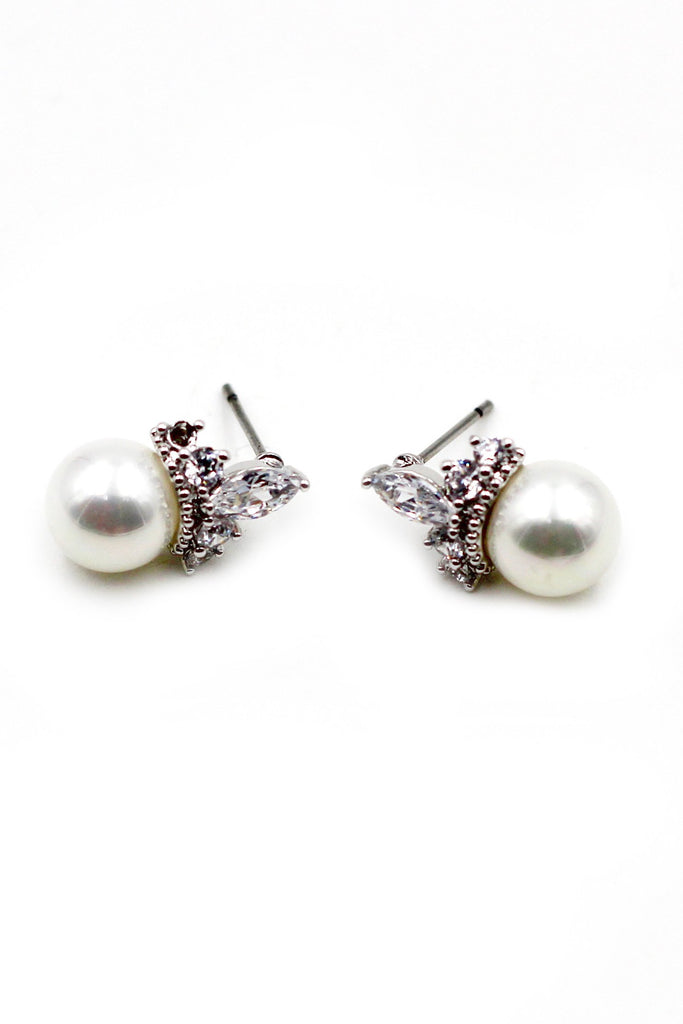 mini crown crystal pearl earring ring set