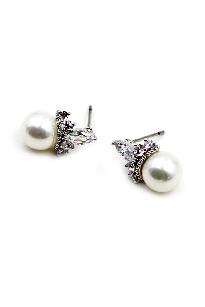 simple crown crystal pearl earring ring set