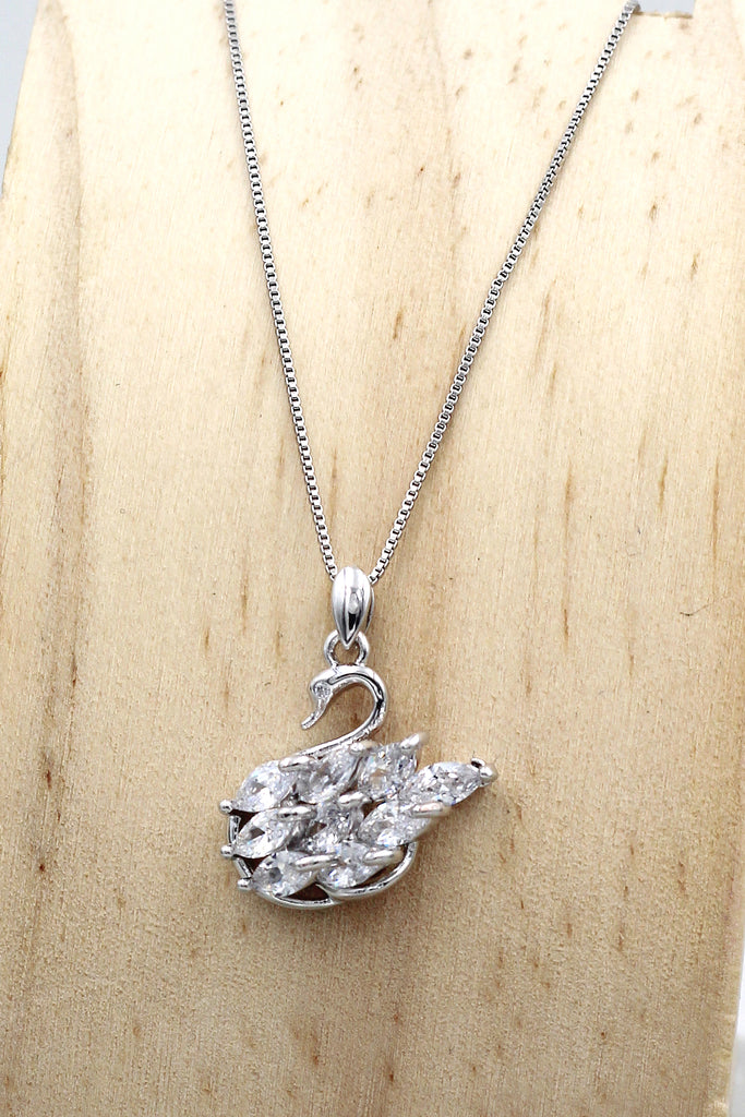 silver swan crystal pendant necklace