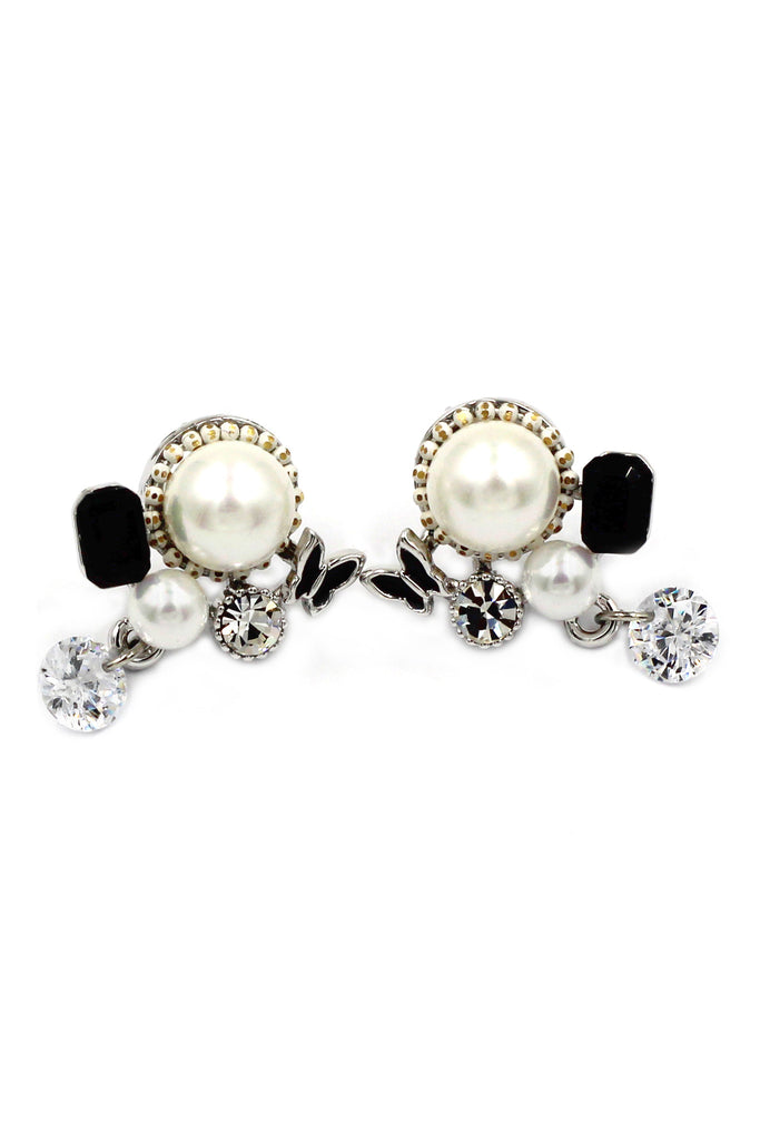 elegant white and black pearl pendant crystal silver earrings – Ocean ...