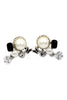 elegant white and black pearl pendant crystal silver earrings