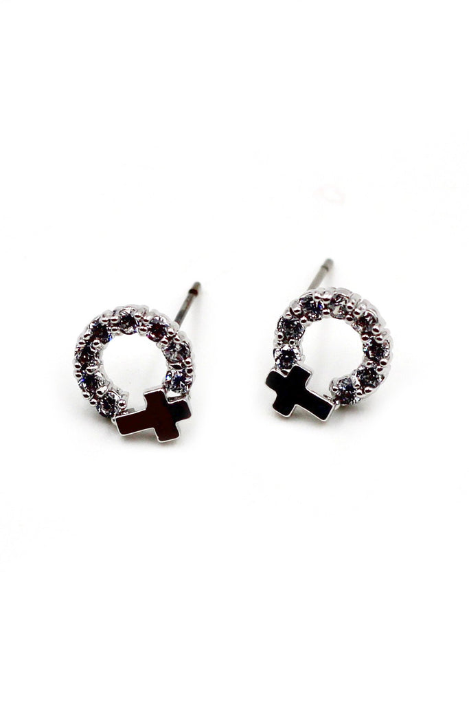 small cross crystal earring necklace set