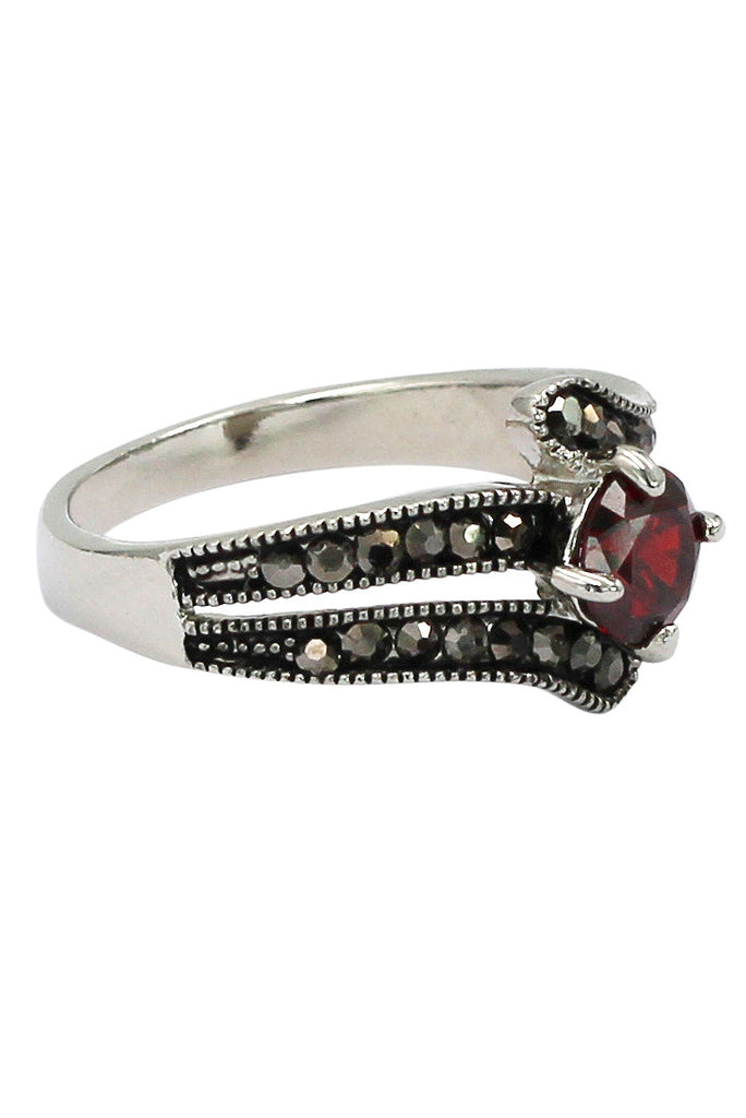 fashion red crystal silver ring