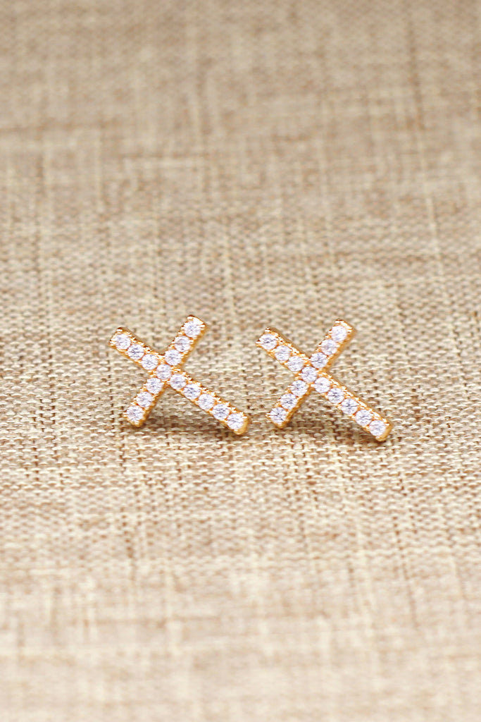 simple gold mini cross earrings necklace set