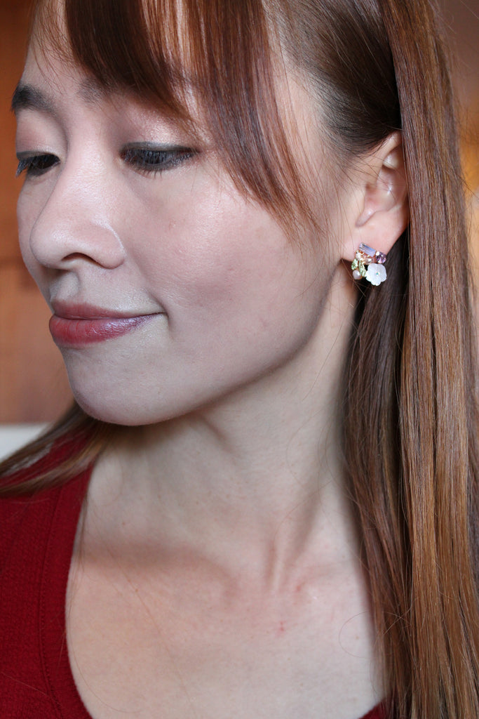 lovely flower and little bird crystal earrings