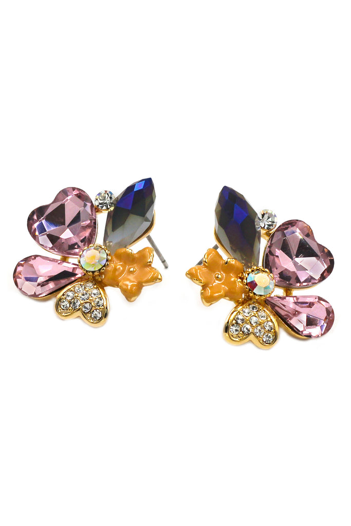 lovely cordate flower purple crystal earrings