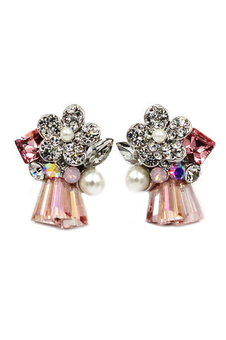 Simple flowers crystal earrings