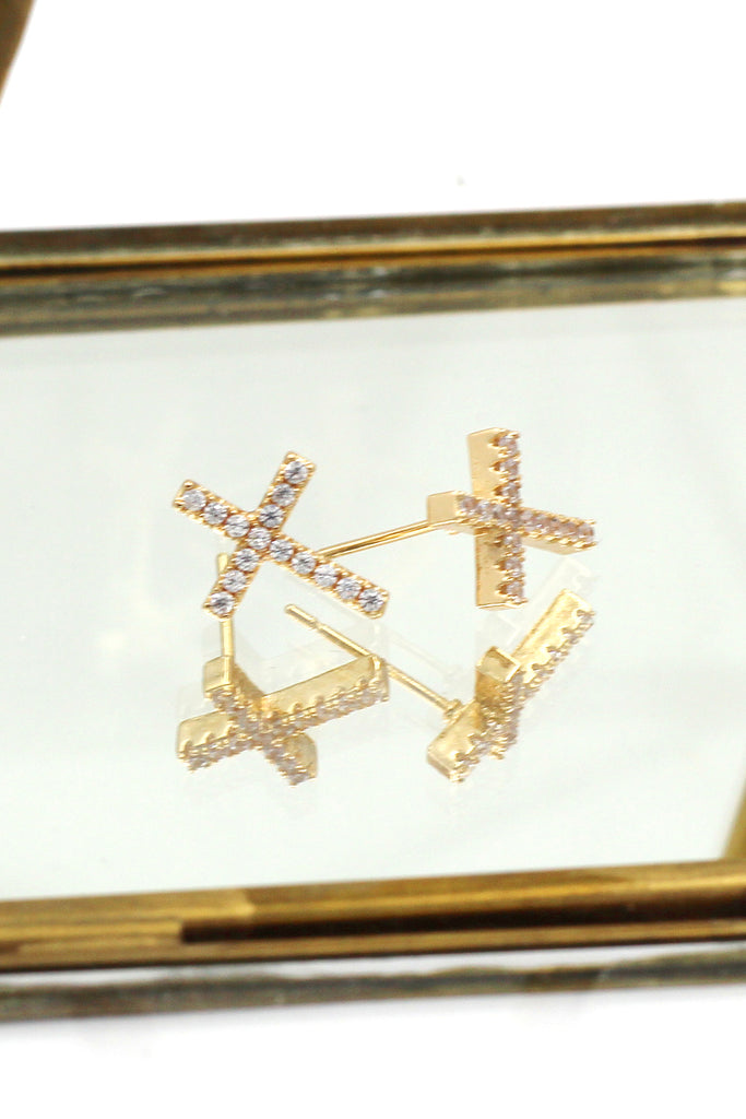simple gold mini cross earrings necklace set