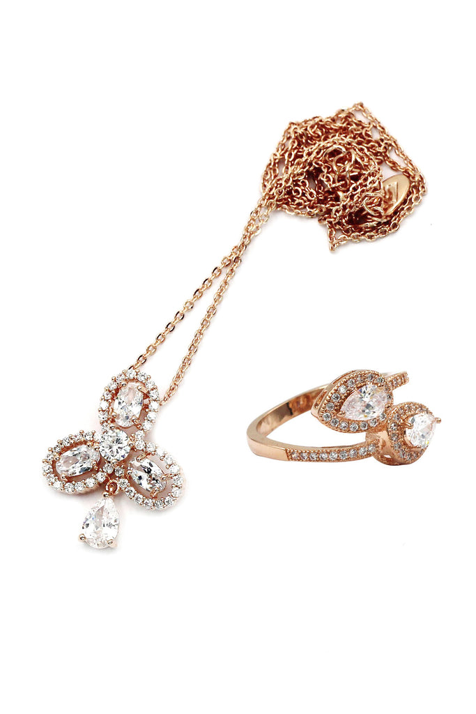 clover crystal ring necklace set