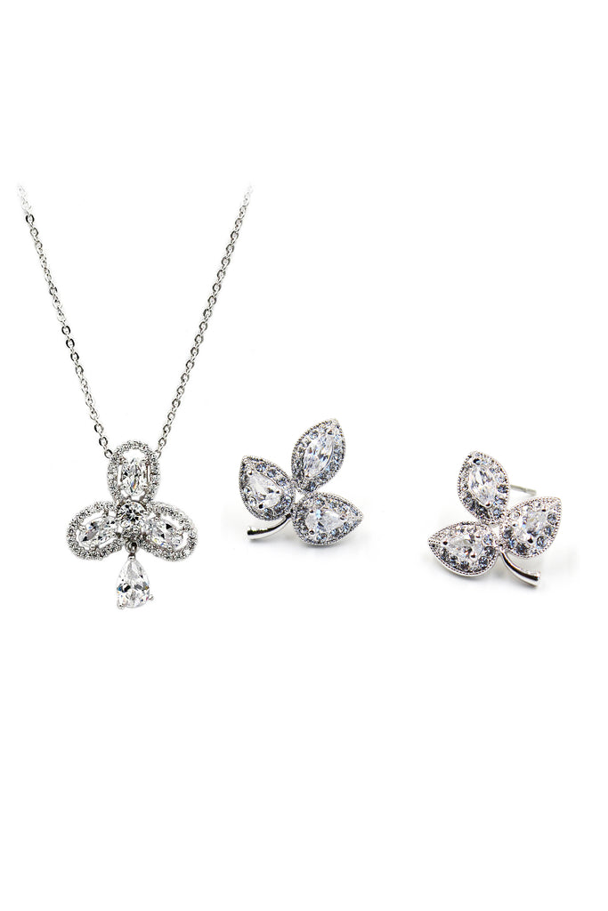 silver leaf crystal earrings necklace set