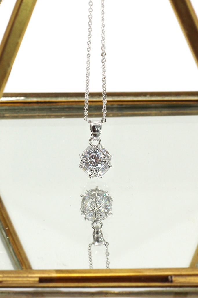 silver mini crystal ball necklace