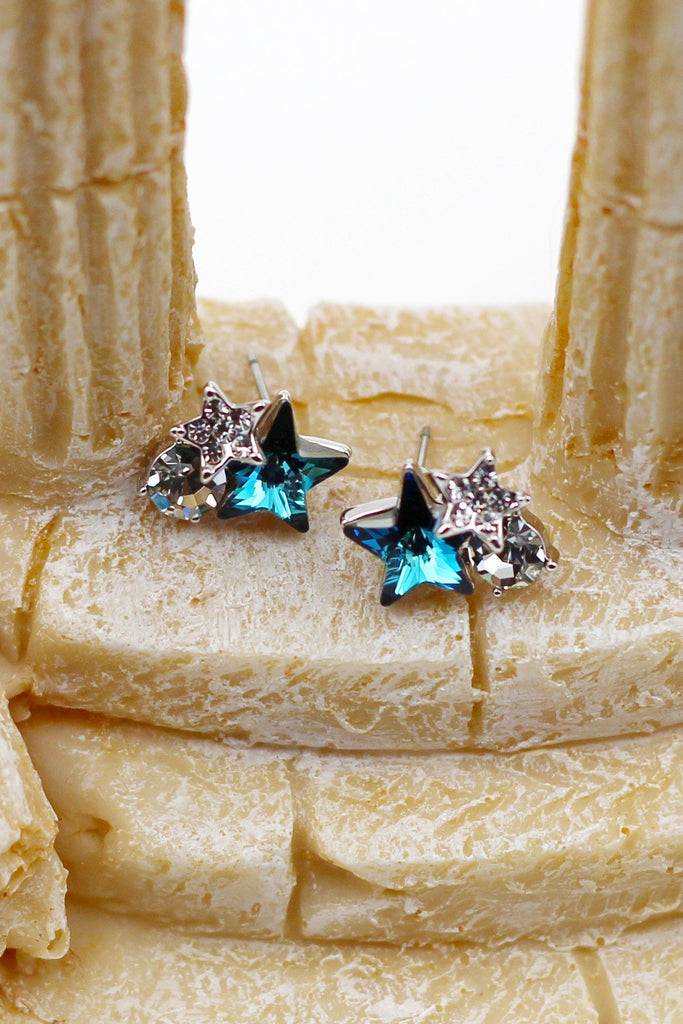 blue star crystal ring earring set