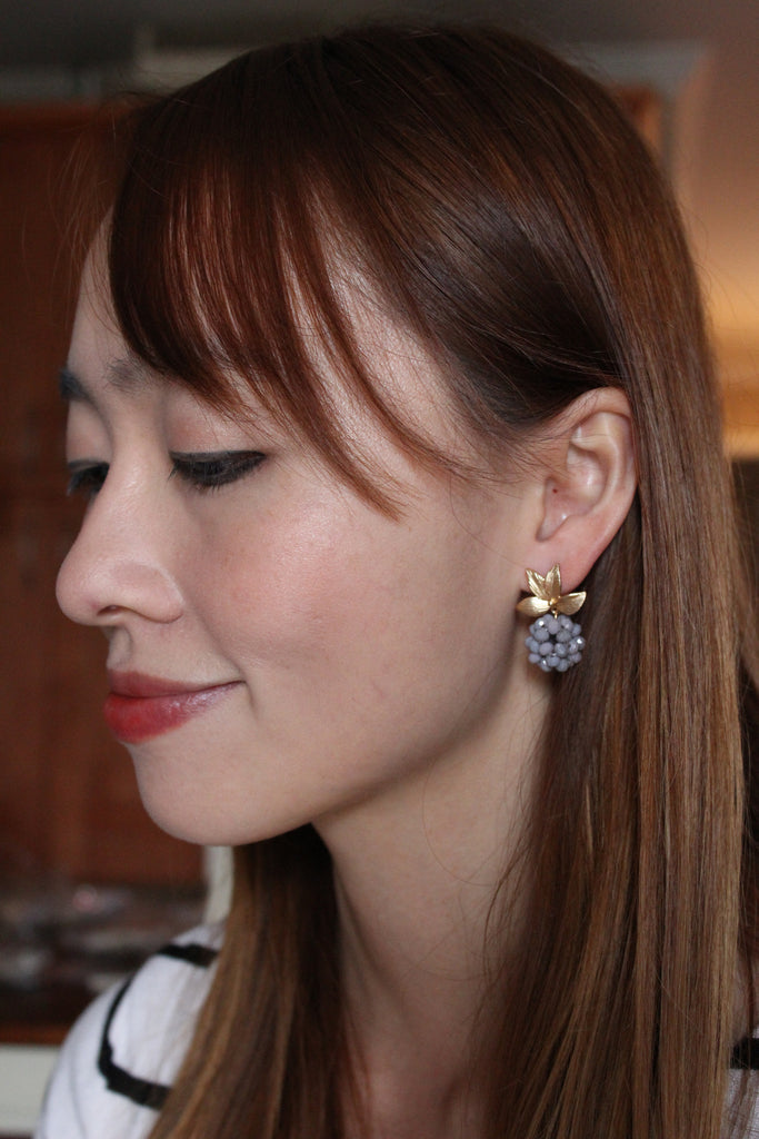 lovely gold leaf crystal grapes earrings