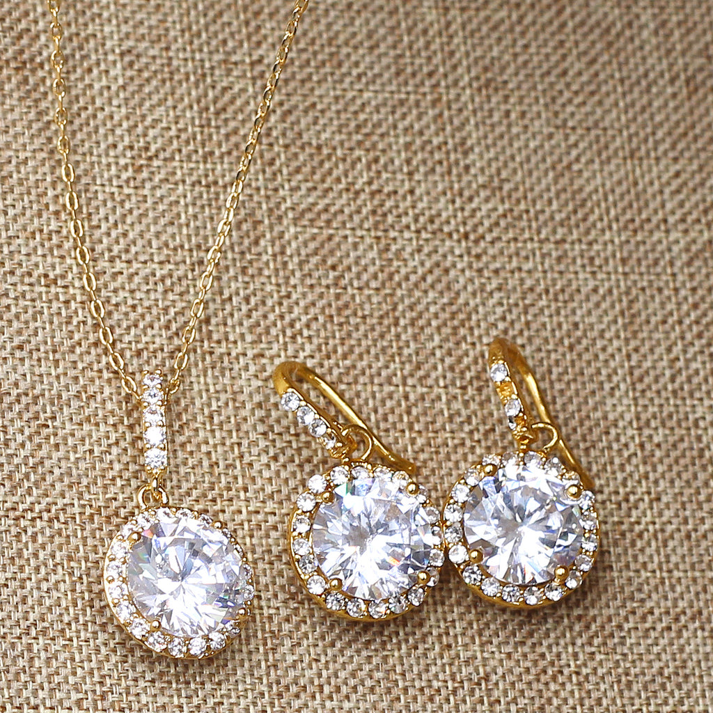 shiny small pendant clavicle chain earrings set