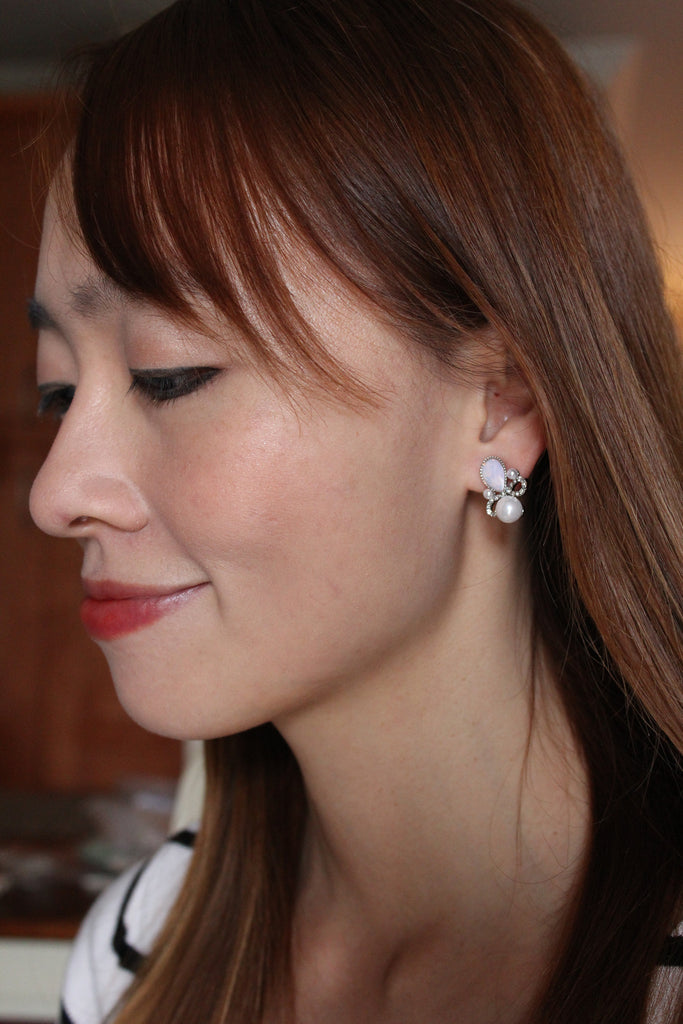 elegant pearl and crystal silver earrings