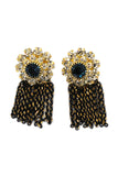 elegant crystal sunflower tassel earrings