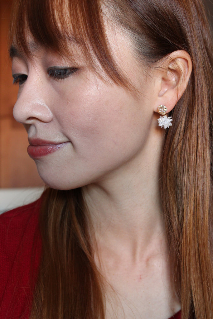 glittering translucent snowflake crystal earrings