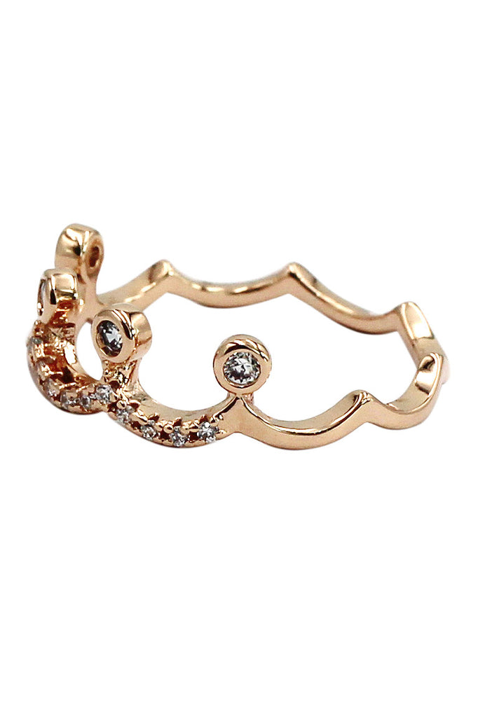 small crown rose gold mosaic crystal ring