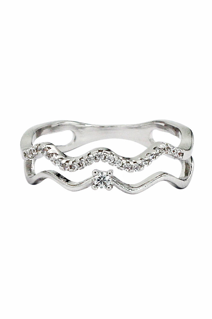 double wave inlaid crystal ring