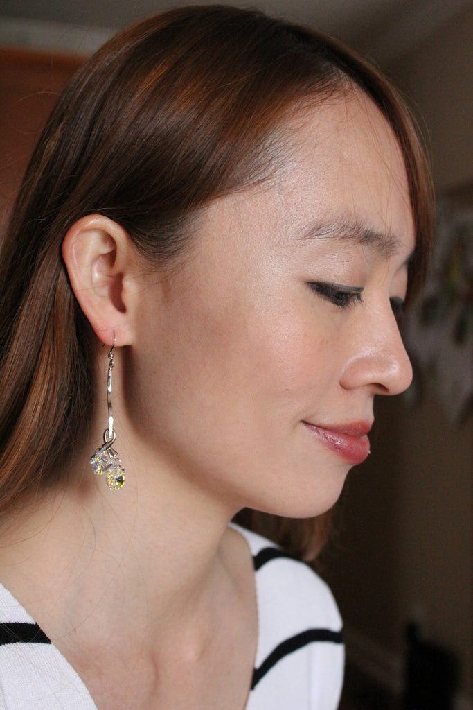 lovely silver line swarovski crystal earrings