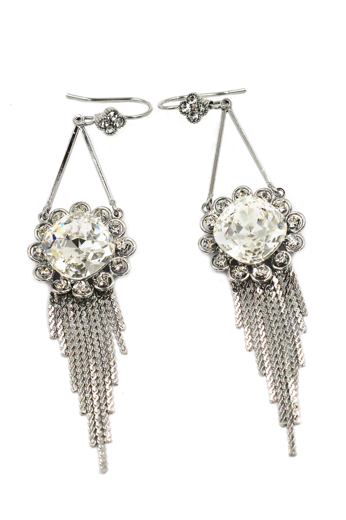 noble pendant sunflower crystal tassel silver earrings