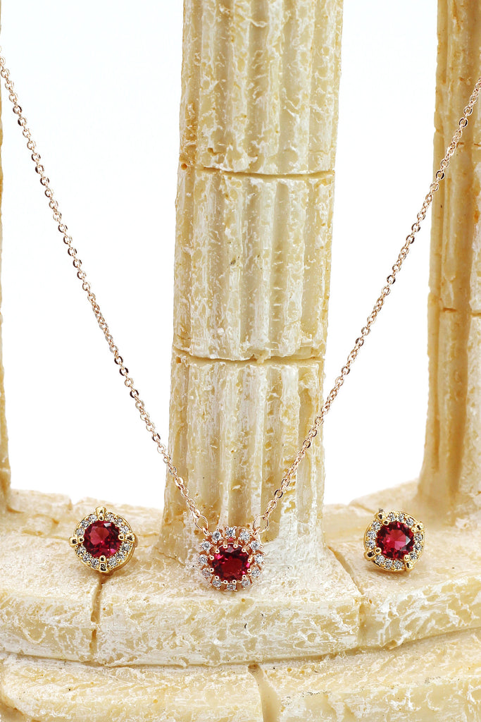 simple red crystal necklace earrings set