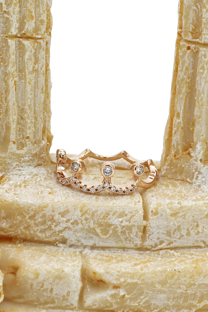 small crown rose gold mosaic crystal ring