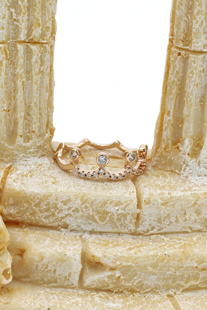 small crown rose gold mosaic crystal ring