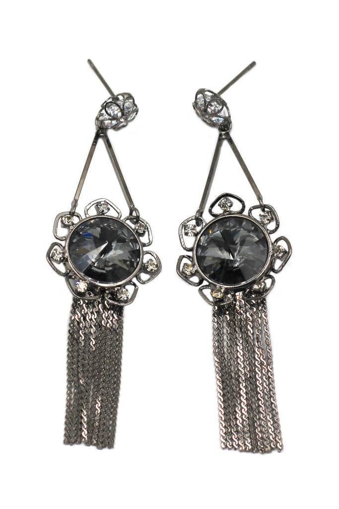 noble pendant black tassel crystal flower earrings