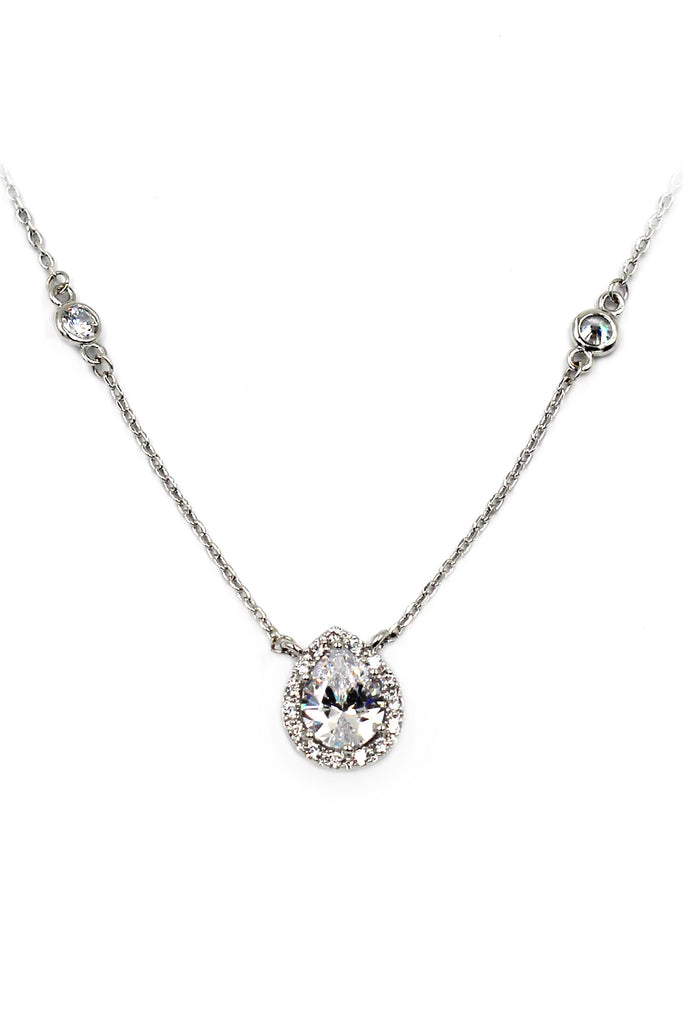 elegant crystal droplets silver necklace earring set