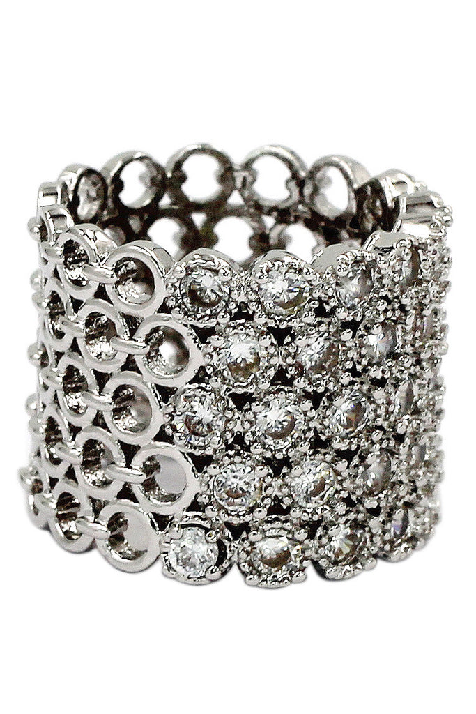 luxury multi-row crystal silver ring