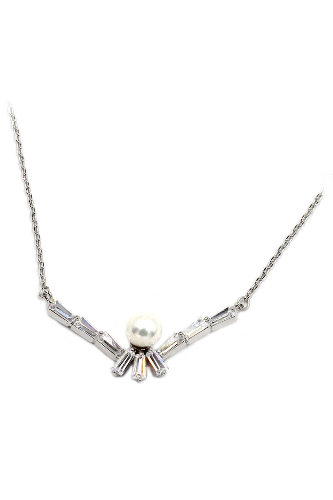 delicate mini crystal pearl silver necklace
