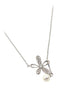 elegant crystal flower petals silver necklace