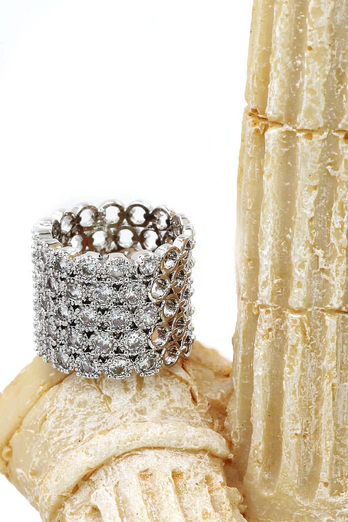 luxury multi-row crystal silver ring