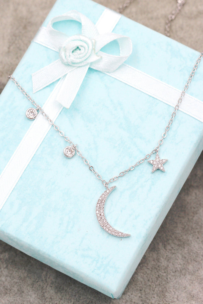 Star Moon Crystal Necklace and Earring Set